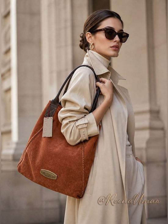 NICOLI Handbags - NICOLI Rust Suede Leather Tote Bag Made in Italy
